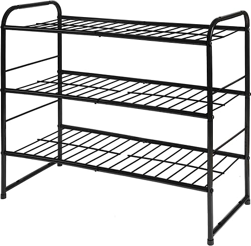 REGILLER Zapatero apilable de 3 niveles, organizador de zapatos expandible y ajustable, estante de almacenamiento, alta capacidad, rejilla de