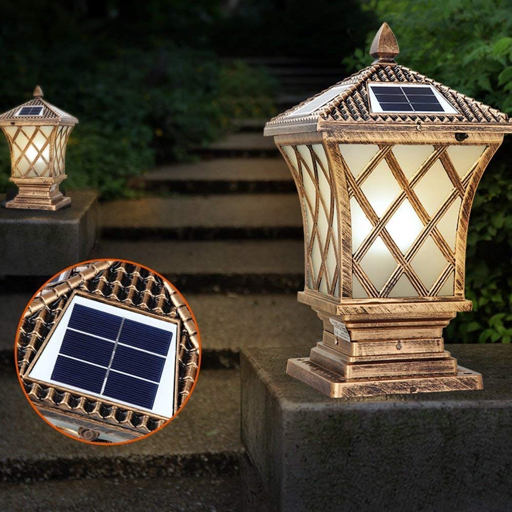 Lampada da Giardino retrò Europea Antica, Luce Solare per Porta, Lampada da Esterno, Lampada da Tavolo a LED in Acrilico, Lanterna Vintage Impermeabile, Lampada a Colonna,S