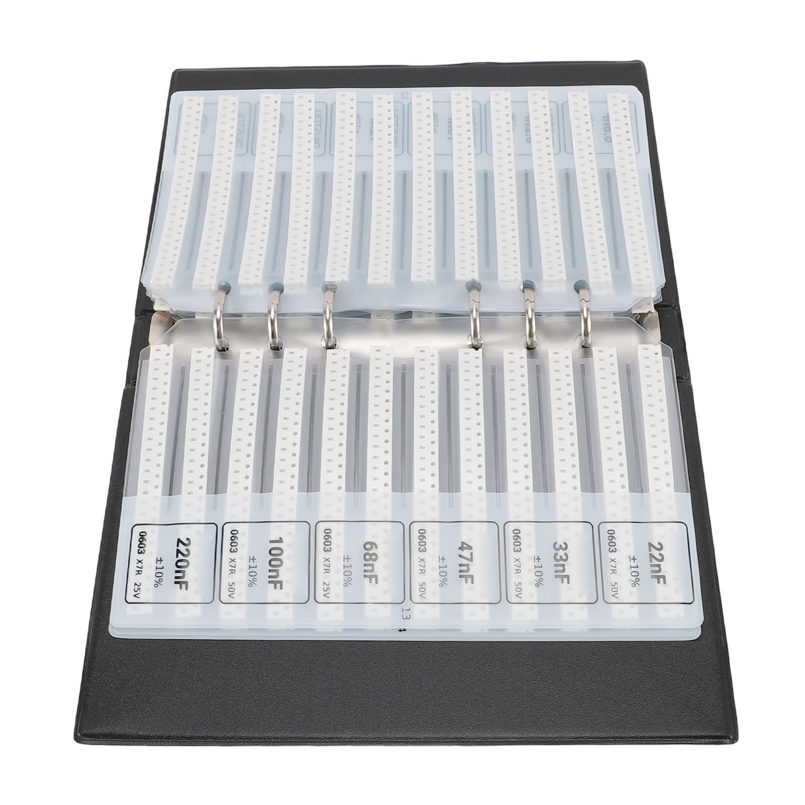 0603 Libro campioni di condensatori SMD, libro campioni di componenti elettronici di valore 84, kit di assortimento di condensatori in plastica nera per professionisti o