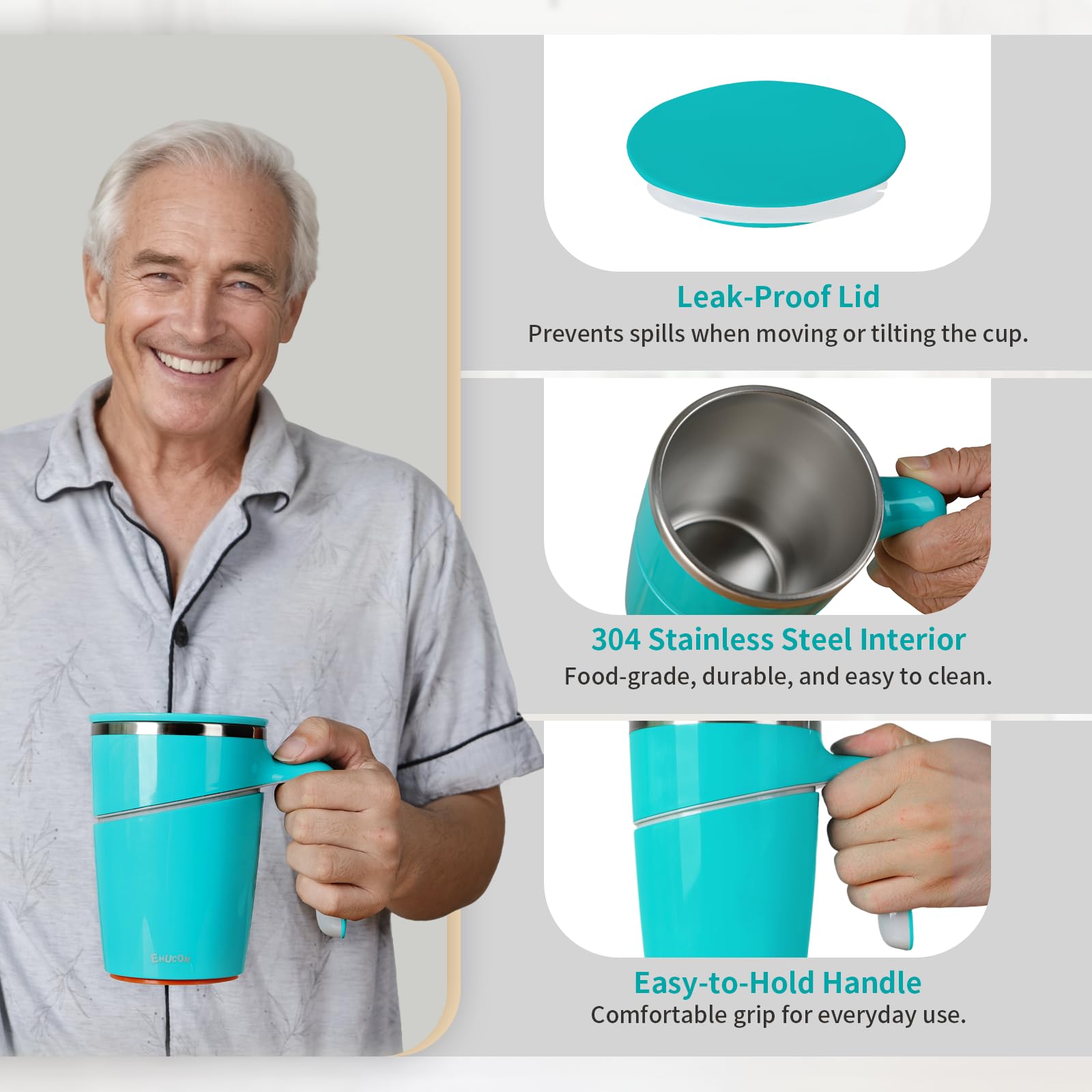 Anti-Kipp Becher mit Saugfuß, 470ml Edelstahl Thermobecher mit Griff, Auslaufsicher & Rutschfest, No-Spill Kaffeebecher für Schreibtisch, Büro, Kinder & Haustiere (Weiß) (Blue)