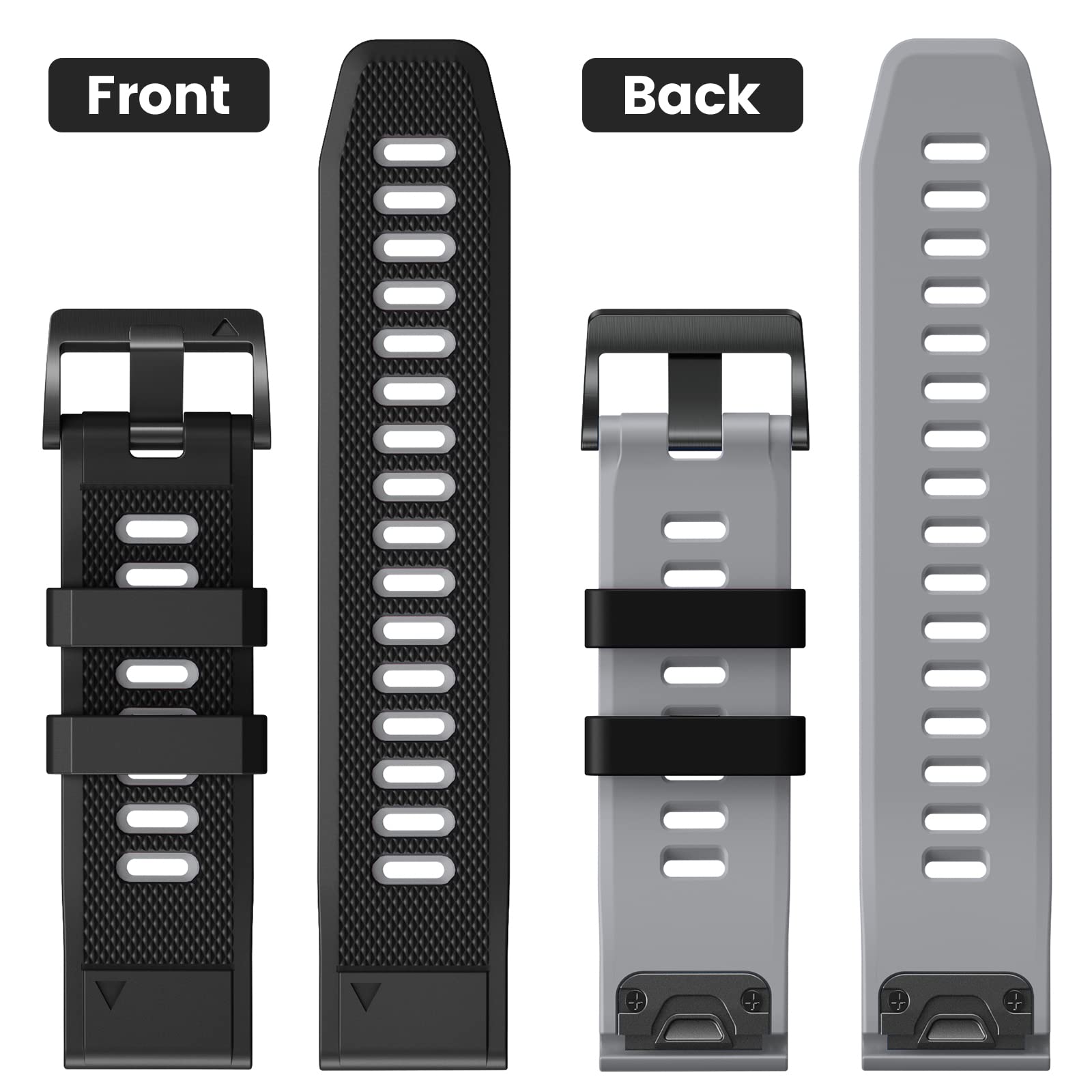 NotoCity 26mm Quickfit Cinturino Compatibile con Garmin Fenix 6X/ 6X pro Bracciale Ricambio, per Garmin Fenix 5X/ 5X Plus Silicone Cinturino, Nero- Grigio