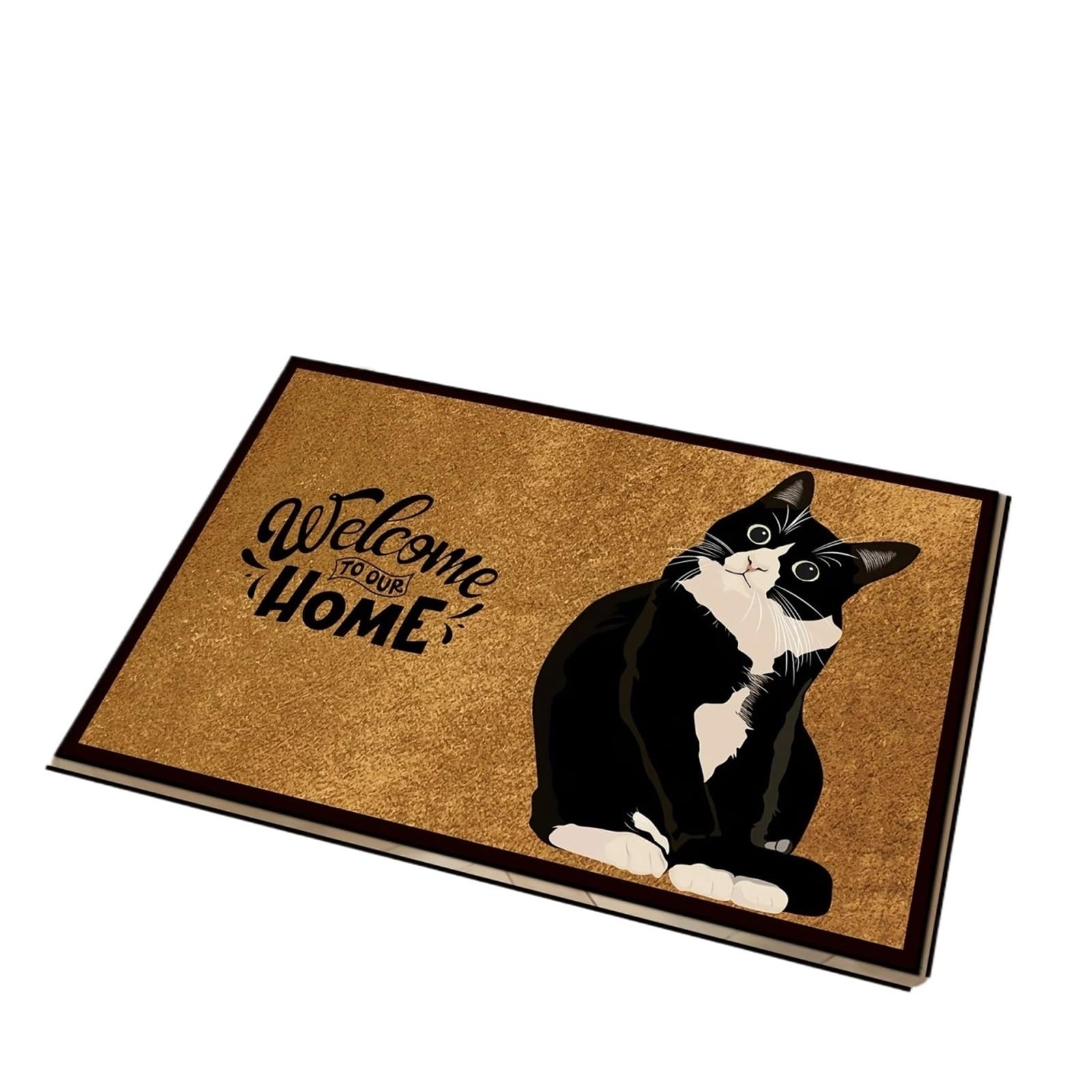 Tapis de bienvenue motif chat noir lavable de 60x90cm
