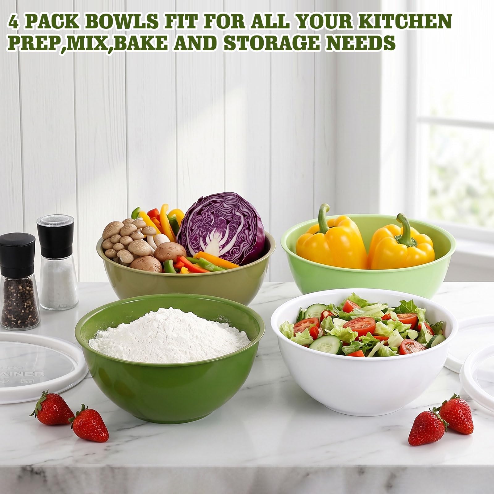 Amazon.com: Greentainer 4-Piece Plastic Mixing Bowl Set with Lids