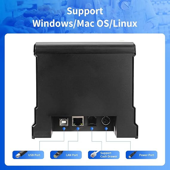 NetumScan 80mm POS Receipt Printer 300mm/s USB Thermal Receipt Printer with Auto Cutter Cash Drawer, USB Ethernet Interface, Support Windows/Mac/Linux, Restaurant Kitchen Printer for ESC/POS