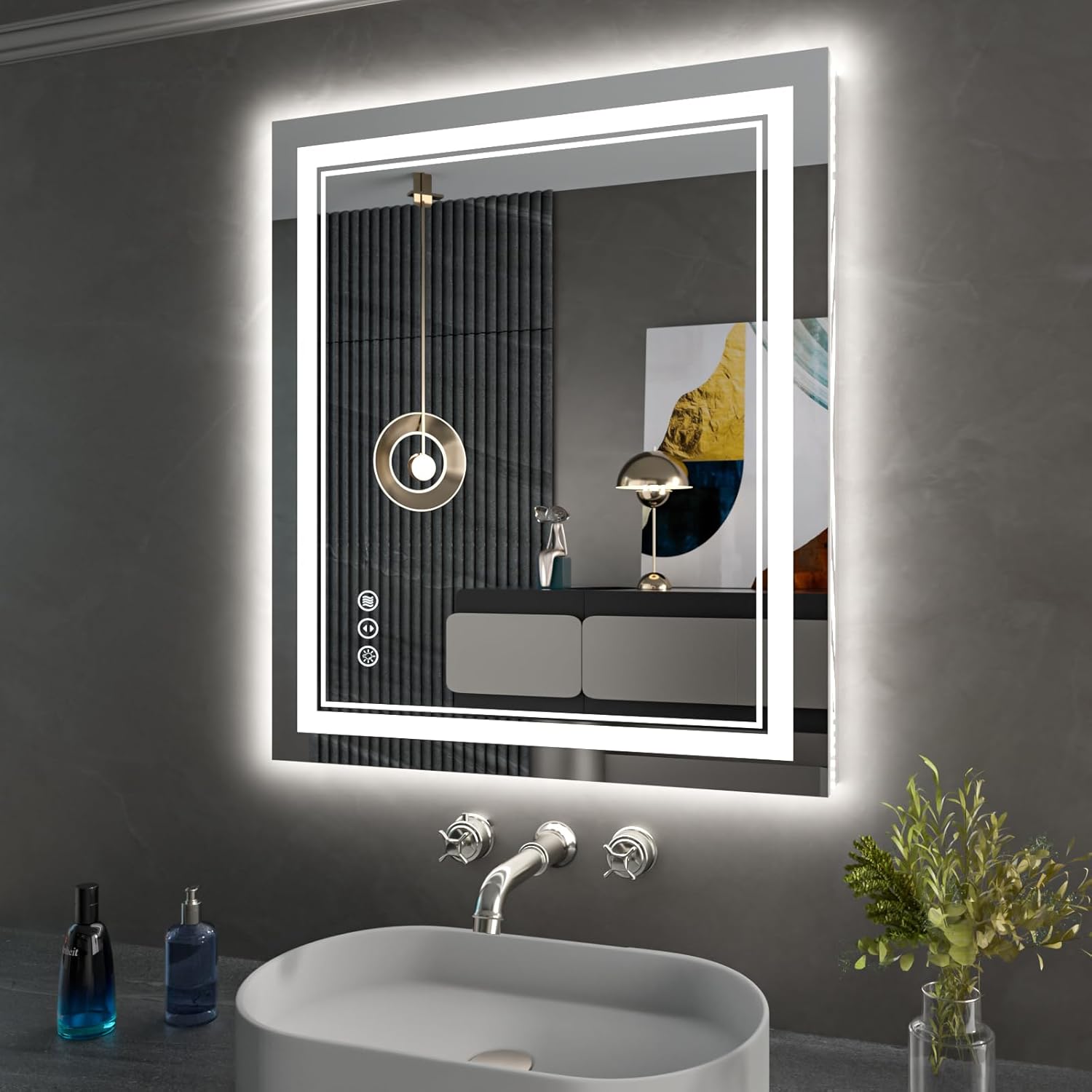 24X30 Inch LED Bathroom Mirror with Lights, Backlit and Front Lighted Bathroom Mirrors for Wall, Anti-Fog Dimmable Memory Shatterproof LED Vanity Mirror for Bathroom Frameless 24"x30"