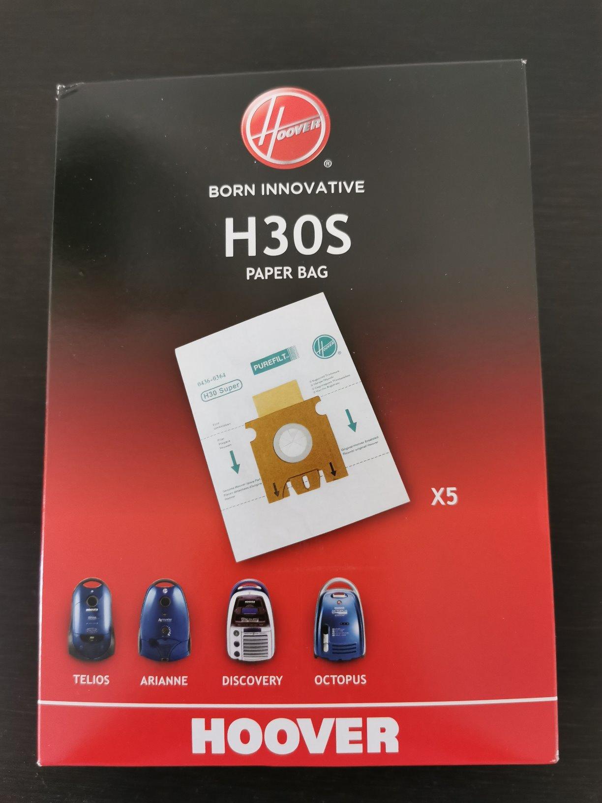 HOOVER Sacchi Aspirapolvere H30+ Originali 5 Pezzi - PureHepa Per Telios, Arianne, Octopus, Discovery - Modelli TRT5805001