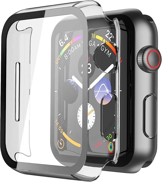 Misxi 2 Pack Hard PC Case with Tempered Glass Screen Protector Compatible with Apple Watch Series 6 SE Series 5 Series 4 44mm, Transparent