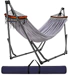Goutime Grand hamac double extra avec support, portable & Collapsible, 550 Capacité, 3-Level Réglable jusqu'à 10 Pieds, Design double couche, Sac de transport inclus, Bleu ciel