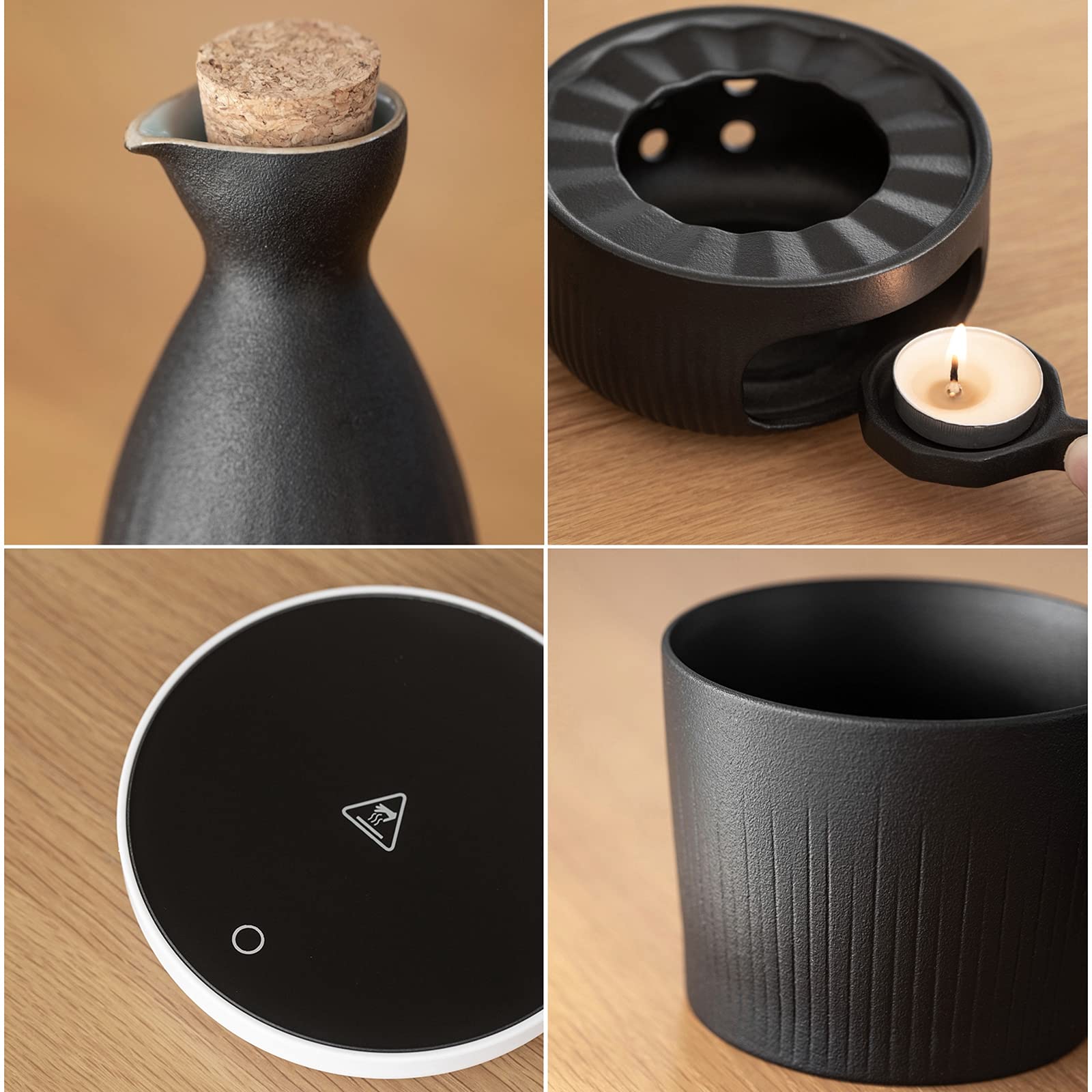 Set per sake in ceramica, set per sake con scaldino, set tradizionale per saka caldo da 8 pezzi, inclusa 1 tazza riscaldante, 1 pentola per sake, 4 tazze per sake, 1 base e 1 vassoio, fornello a