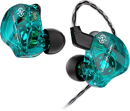keephifi CCZ DC01 Pro IEM Wired Earbuds In Ear Monitor Headphones, 1DD Bass Earbuds V-shape Tuning In Ear Earphones with 2Pin-Z Detachable cables IEM for Musicians, Gamer, DrummersGreen, no micro