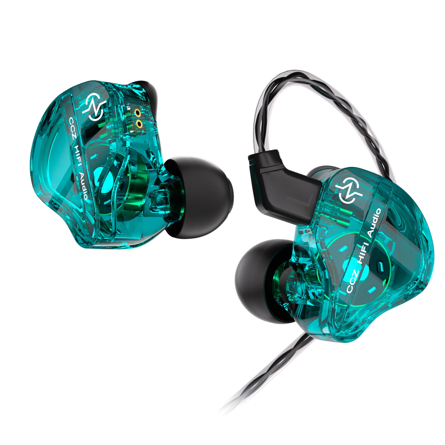 keephifi CCZ DC01 Pro Cuffie in Ear Monitor, 1DD Bass Hifi Auricolari con Filo, Sintonizzazione a Forma di V, Cavi OFC Rimovibili 2Pin-Z (Verde, Senza Micro)