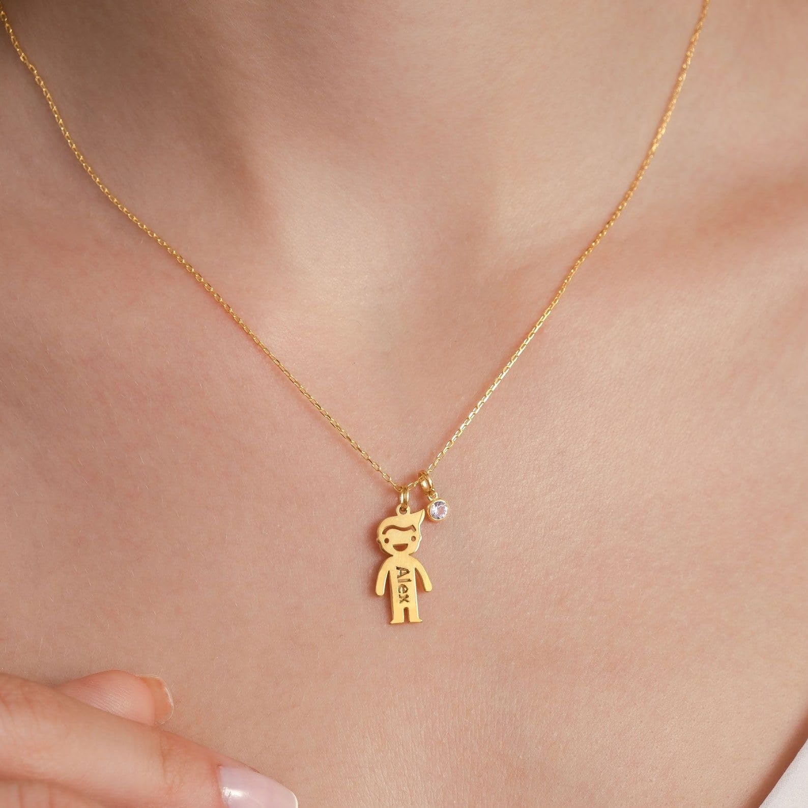 Personalizzato collana per mamma, pietra portafortuna Boy or ragazza Figures inciso ciondoli Natale per lei