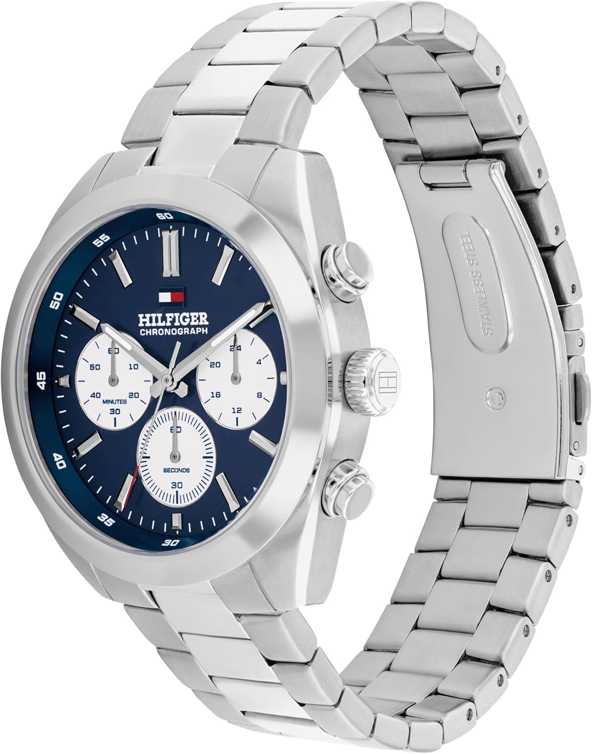 Tommy Hilfiger Men's Chronograph Quartz Watch – 40mm Stainless Steel Case, Leather Strap, Vintage-Inspired Design - Gift for Him