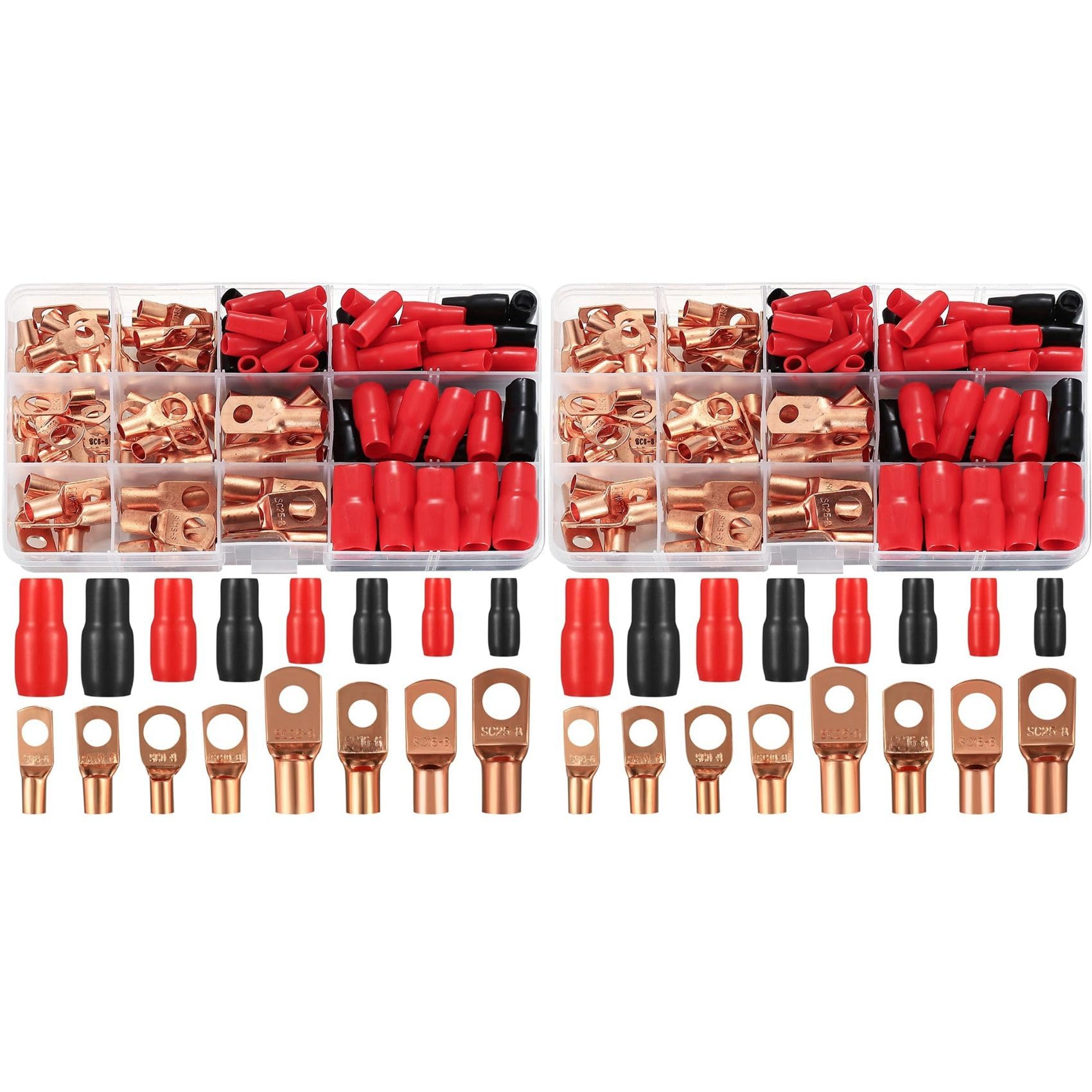 Jnchdghwa Tube Cable Lug Set, 240 Pieces Pipe Cable Lugs Set, Bolt Hole Tinned Copper Terminals, Crimp Connector, Cable Lug Set
