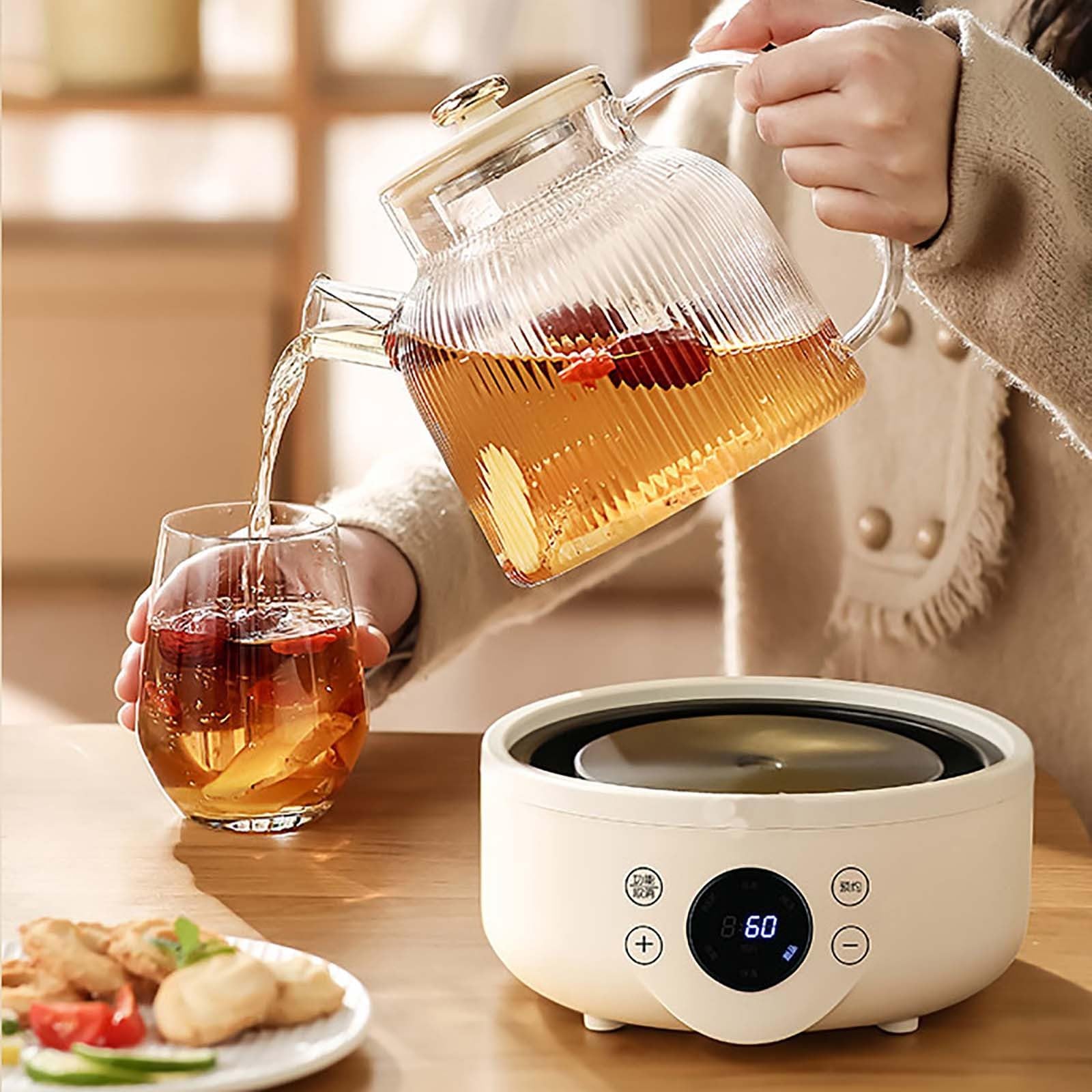 Théière électrique 6 fonctions, réservation 12h, chauffage à 360° pour une infusion parfaite