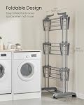 SONGMICS Clothes Drying Rack 4-Tier, Foldable Laundry Drying Rack 177.5 cm Tall, Extendable Rods, Stainless Steel, Rolling Clothes Horses, Laundry Airer, Indoor Outdoor Use, Dove Gray ULLR704G01 | Indoor Outdoor Use, Extendable Rods, Rolling Clothes 