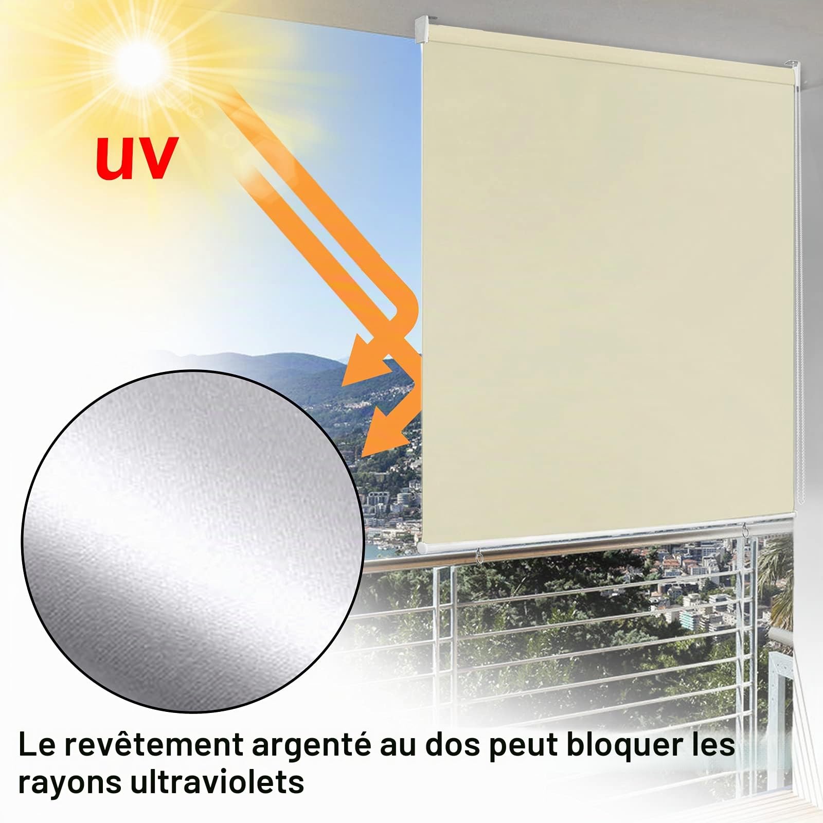 UISEBRT Store extérieur vertical, pare-soleil, protection UV, convient au balcon, 140 x 240 cm, beige