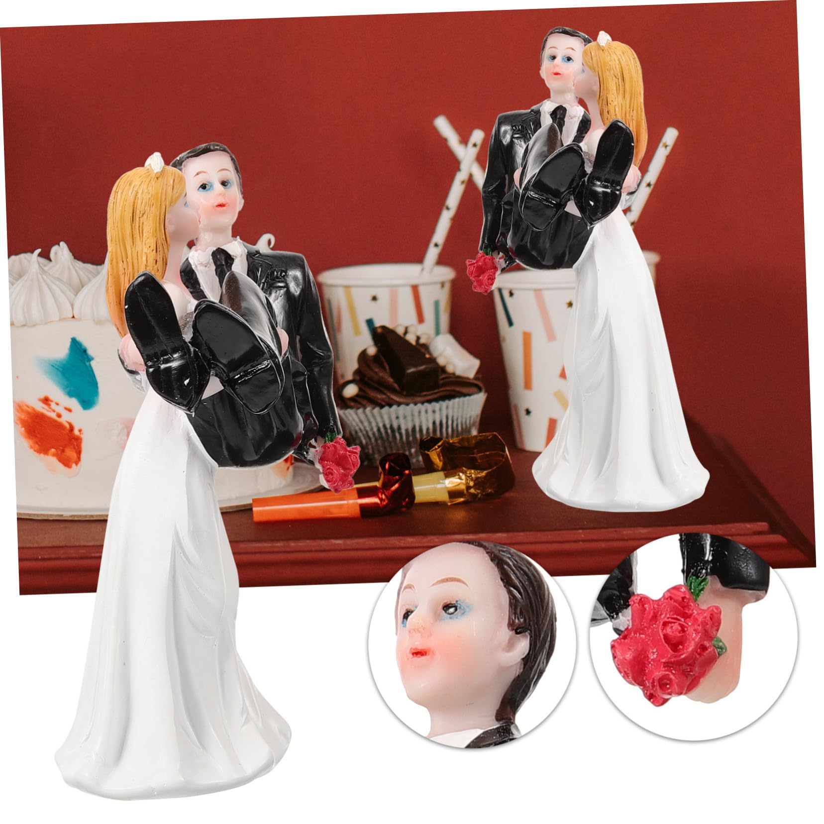 SOLUSTRE 2stücke Brautpaar Figuren Resin Hochzeitsdeko Tortenaufsatz Für Romantische Anlässe Kreative Hochzeitstorte Als Erinnerungsstück Und Fotokabinen-Requisite