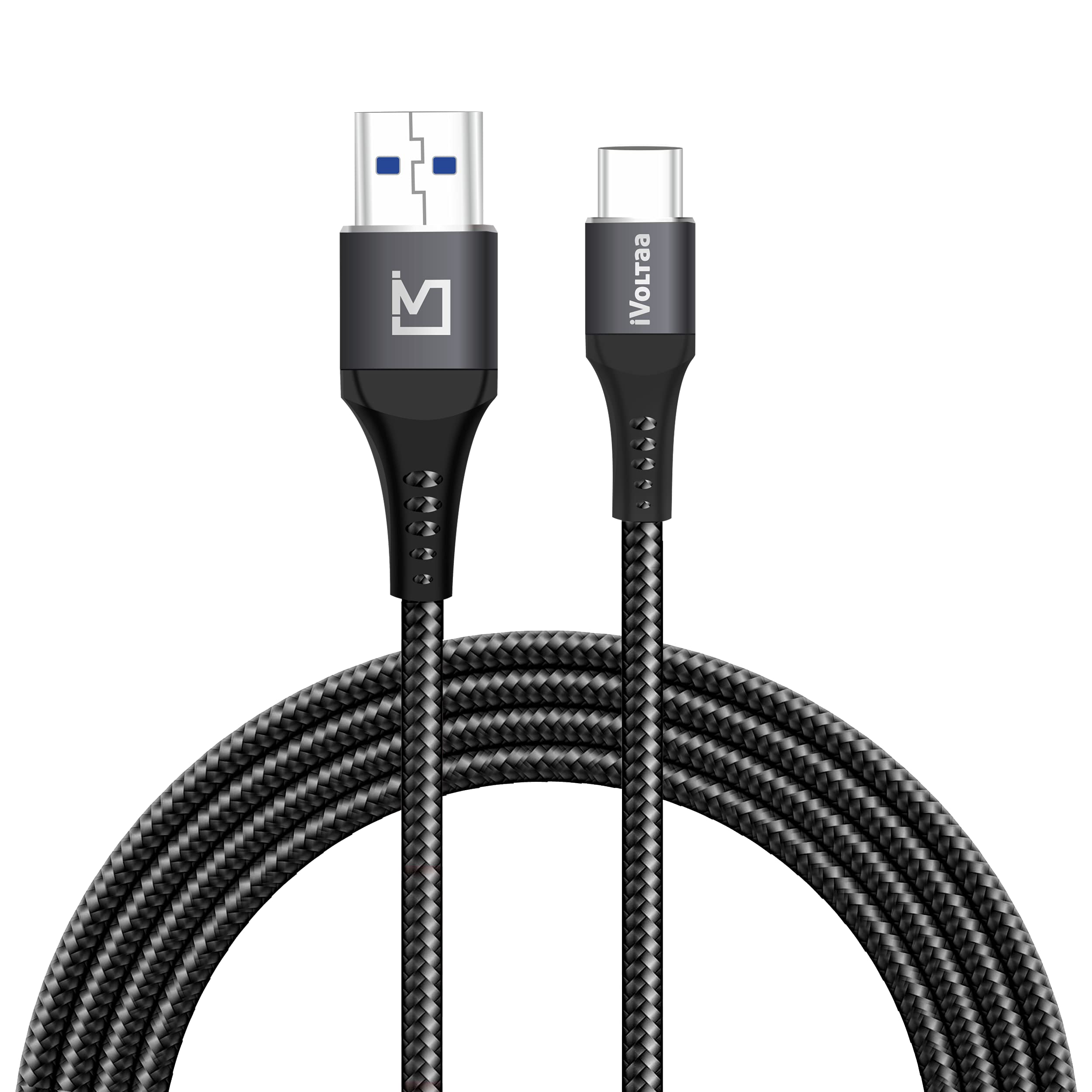 iVoltaa Braided & Metal 3A Sync & Fast Charge Type-C Cable (1 M / 3.3 Ft. Long - Black)