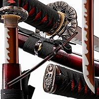 Vista 14 de Espada Katana Tradicional Forjada a Mano con Templado de Calor/Arcilla Verdaderas Katanas de Acero al Carbono 1060/1095 T10, Afilar, Espiga