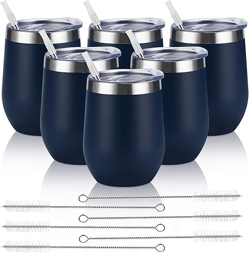 Miniatura 12 de Lifecapido Paquete de 4 copas de vino de acero inoxidable de 12 onzas sin tallo, vaso de vino aislado, vasos de vino de acero inoxidable con tapas