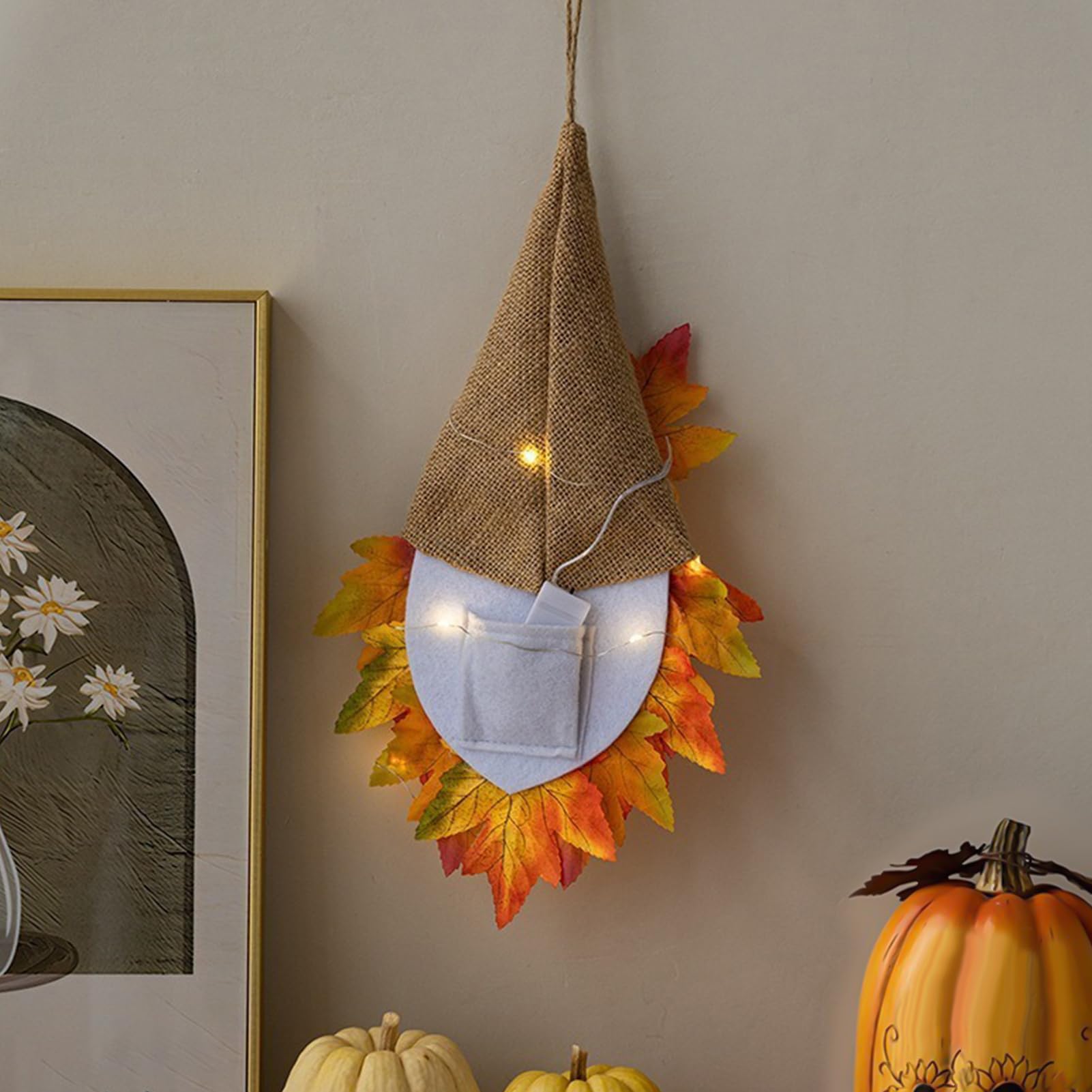 21 x 37 cm Wichtel Türkranz Herbst Mit Led Licht, Herbstkränze Für Haustür, Herbst Girlande Deko, Deko Girlande Für Außen Eingang Haus Wand Küche Erntedankfest