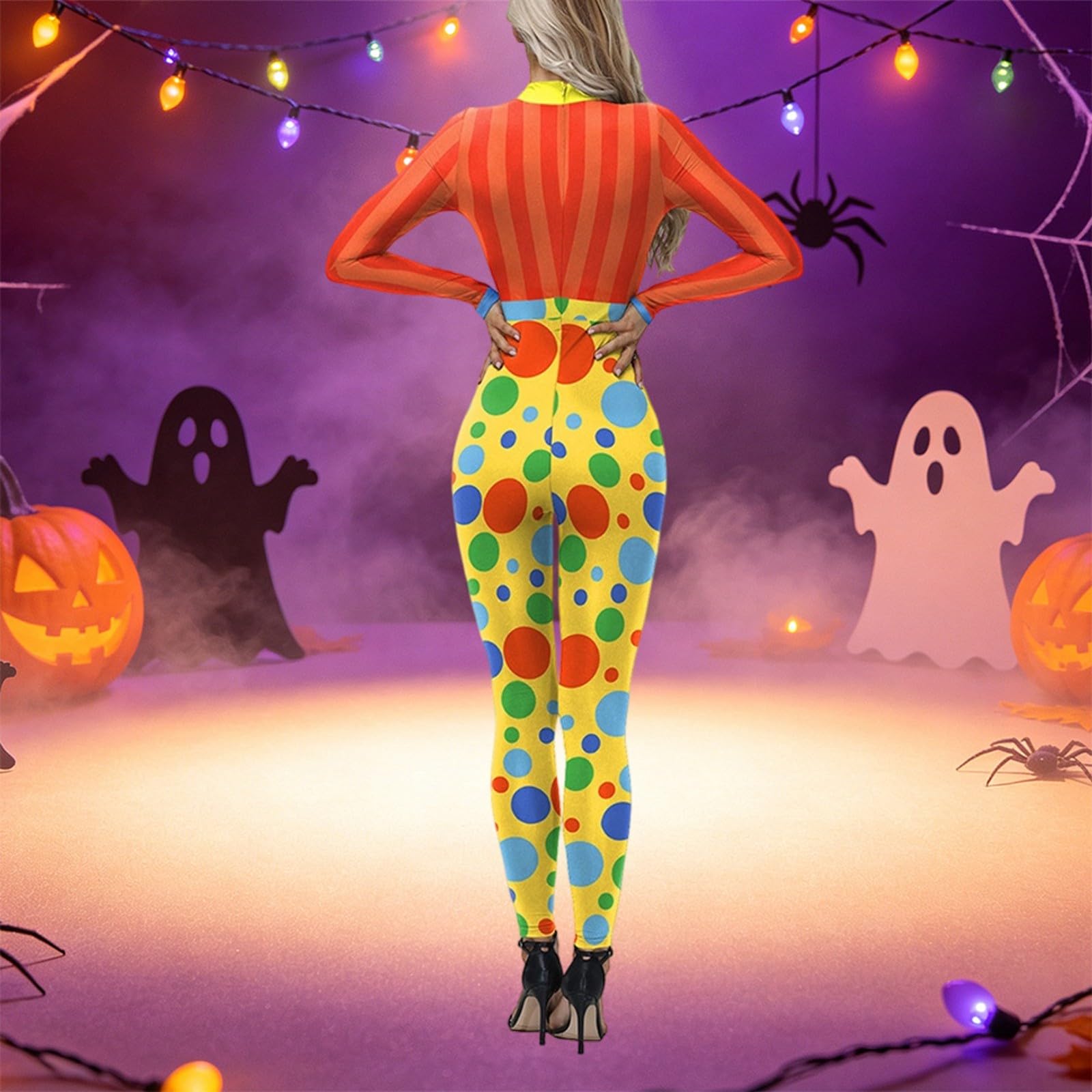 Faschingskostüme Digitaldruck Bühnenperformance Enganliegendes Outfit Für Cosplay Erwachsene Komplett Für Party Und Ausgefallene Performance Clown Overall Karneval