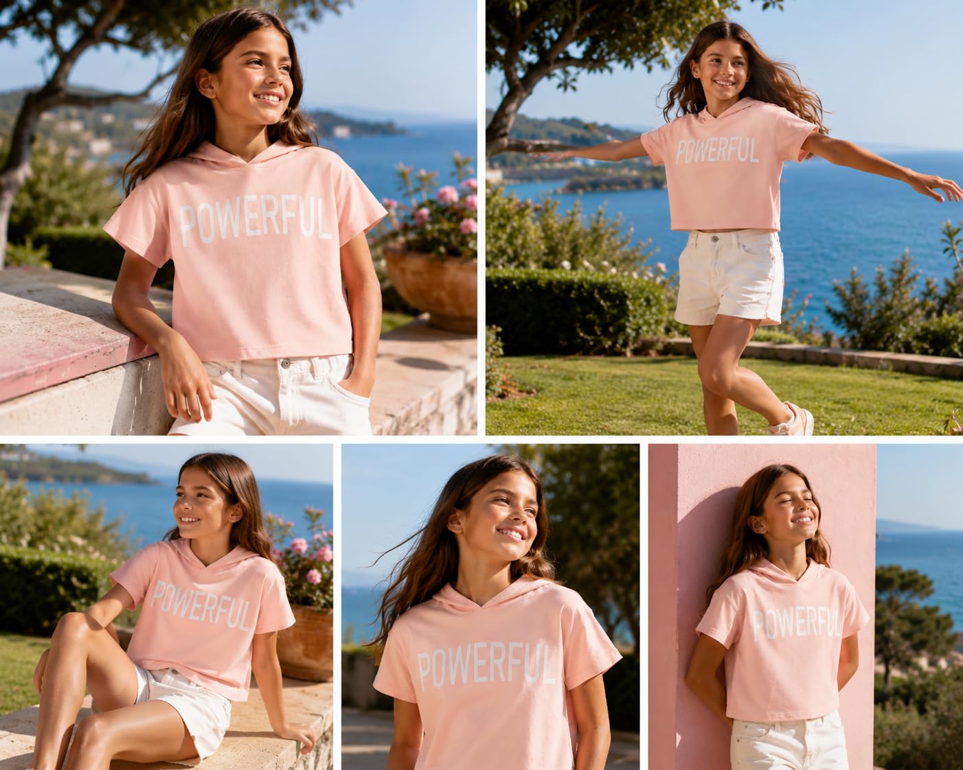 Generico Mayoral kurzes Sweatshirt für Mädchen von 3 – 9 Jahren – T-Shirt mit Kapuze Rosa Powerful – Sommer Kurzarm – Casual Sport Mädchen