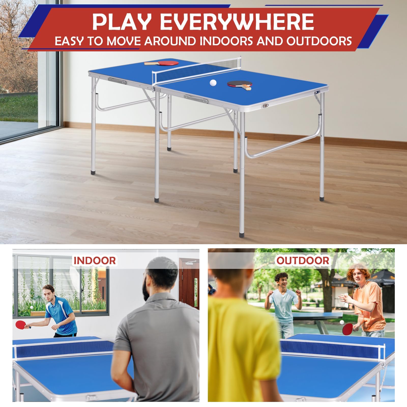 Tavolo da Ping Pong Pieghevole, Mini Tavolo da Ping Pong, Tavolo da Ping Pong Pieghevole per Sport All'Aperto, Tavolo da Tennis con Rete, per Uso Interno Ed Esterno