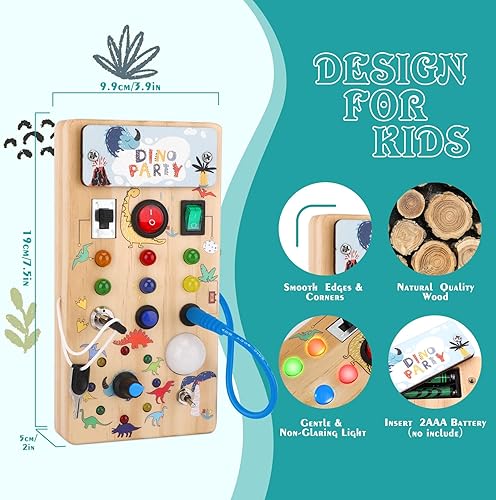 Miniatura 4 de Montessori - Tablero ocupado de madera para bebés con 8 interruptores de luz LED juguetes sensoriales con interruptor de luz juguetes de viaje para