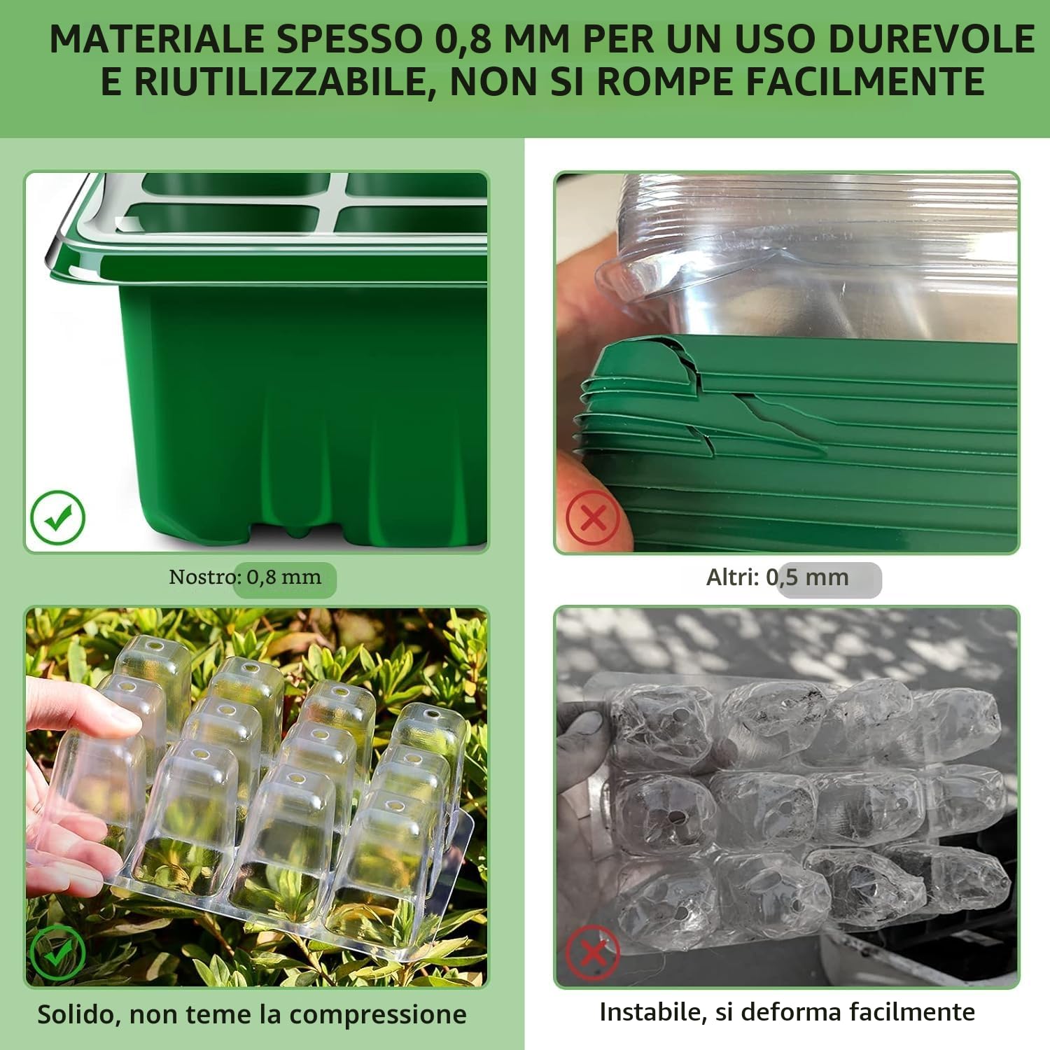 YAUNGEL Vassoi per semi, 10 Pack 120 Cells Propagator con coperchi rialzati, vassoi per la crescita delle piantine con finestra regolabile per serre e giardini, Verde