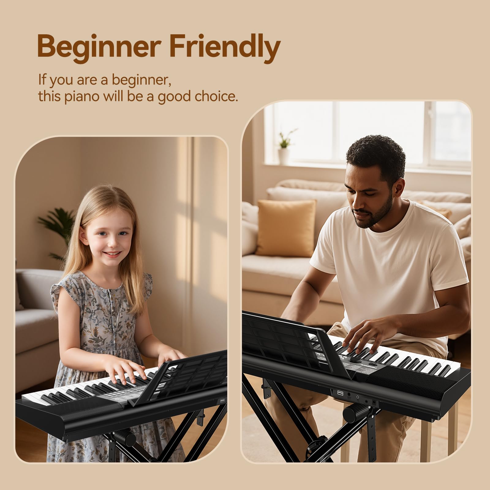 TERENCE Clavier numérique 61 touches LED Double Clavier | 255 sonorités et rythmes. Pour enfants, débutants, ados. Cadeau musical