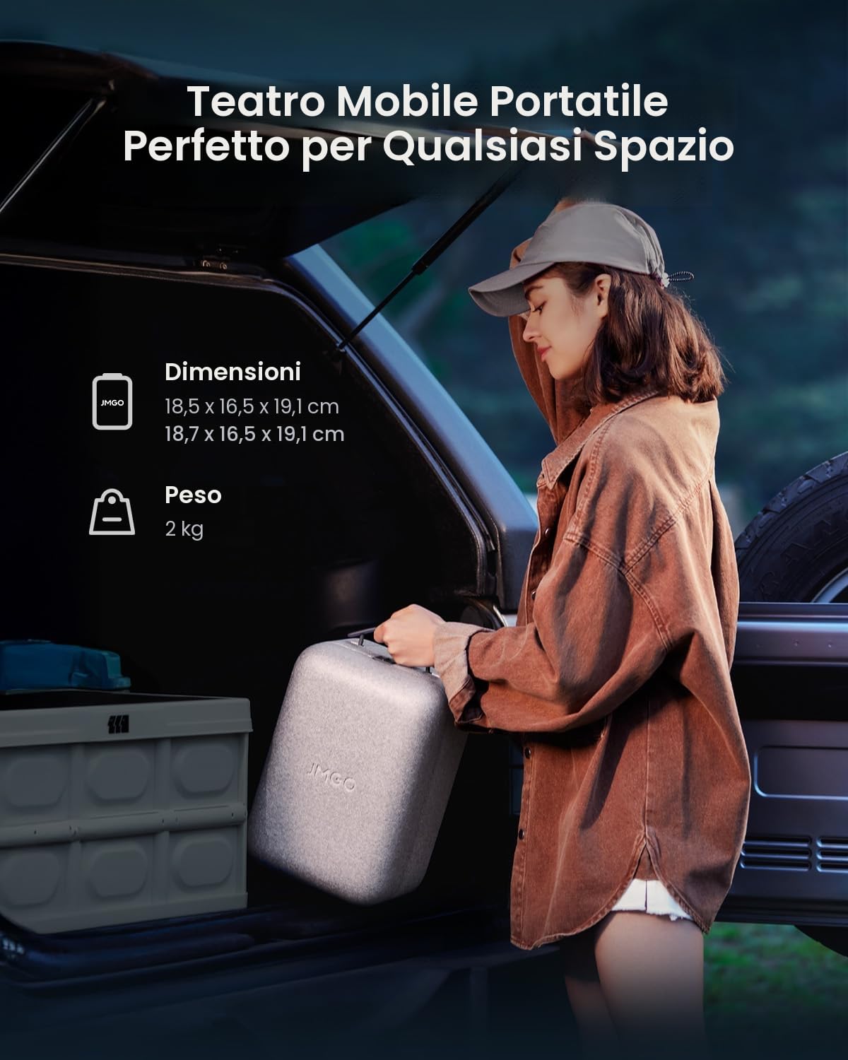 JMGO N1S 4K Mini Proiettore Portatile, Triple Laser, 1100 ISO Lumens, Gimbal Istantaneo Autofocus, Google TV, Netflix, 110% BT.2020, HDR10, Audio Dolby 10W, Blu-ray 3D, 200" per Esterno, Gaming, Feste