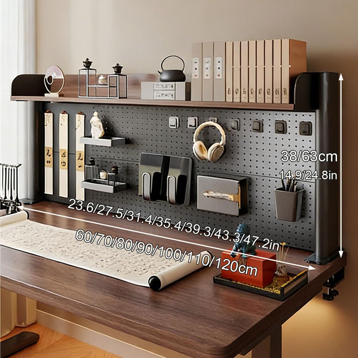 Schreibtisch-Bücherregal aus Holz mit 2/3 Etagen, Stecktafel und Zubehör, aufsteckbarer Tisch-Organizer für Heimbüro und Wohnheim, 90 x 38 cm / 35.4x14.9in