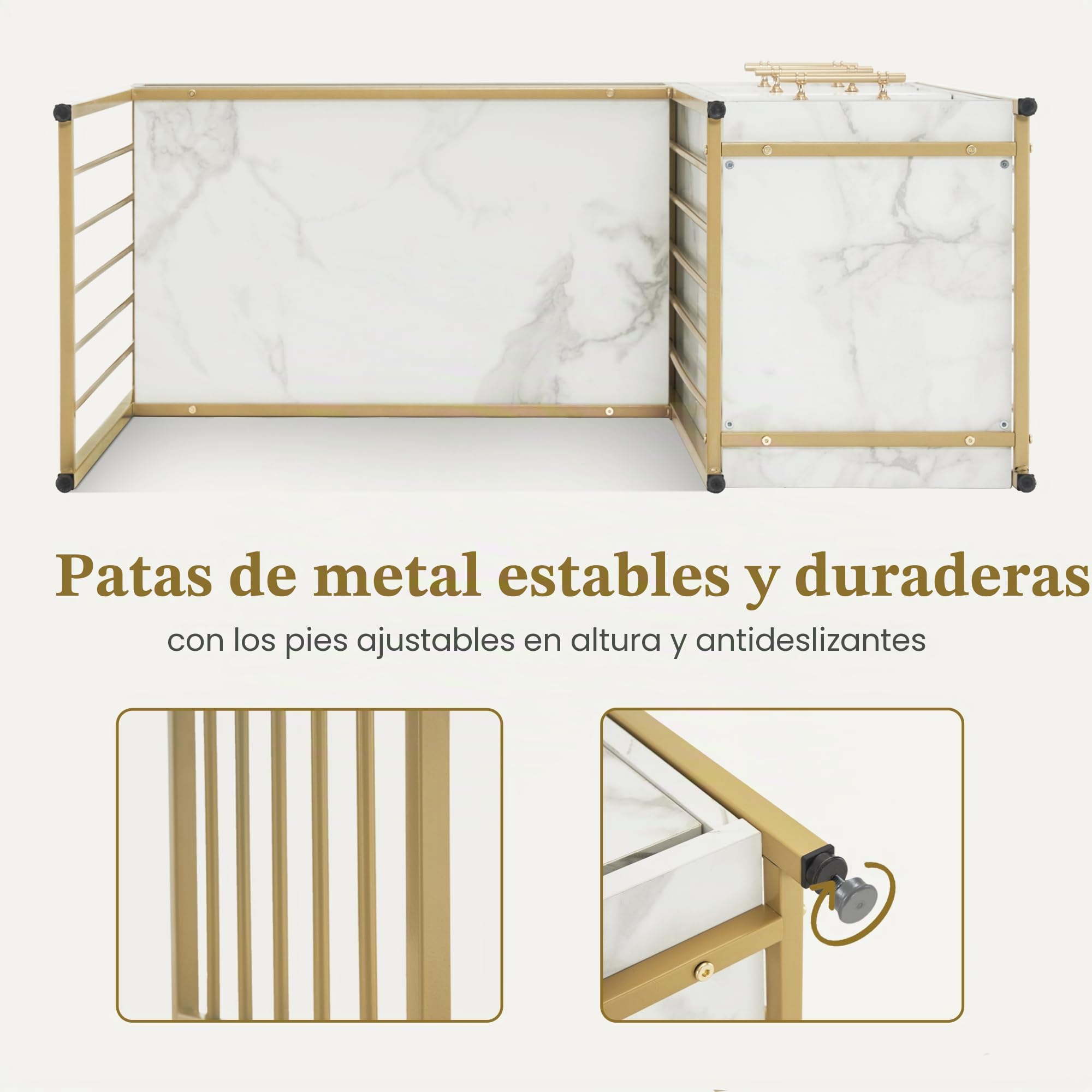 M MCombo Escritorio con 3 cajones, Mesa de Clavos de Madera, Marco de Metal, tocador sin Espejo, Escritorio de Ordenador con Estante para salón, 43x108x125cm, 2420