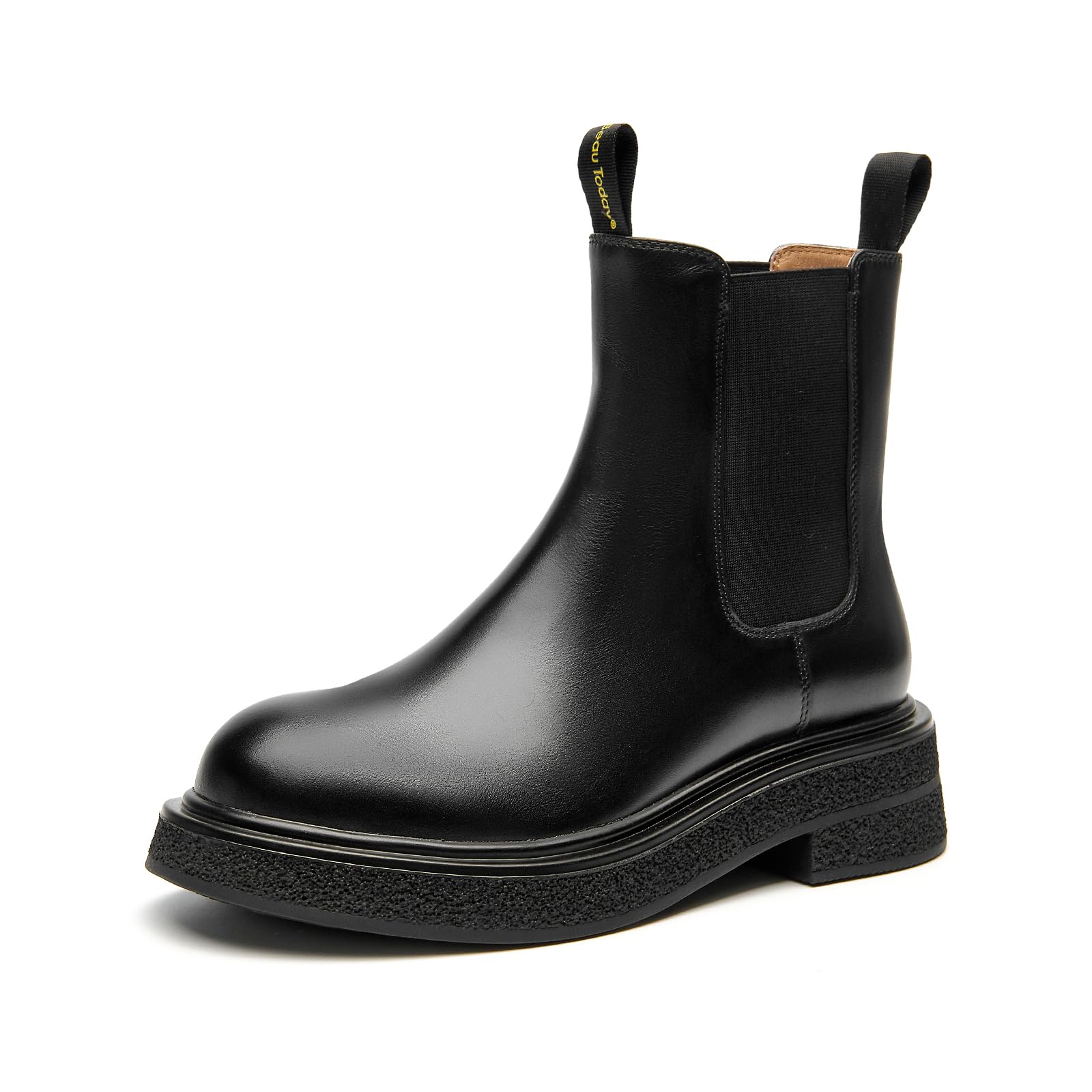 BEAU TODAY Chelsea Boots for Women Chunky Platform Leather Chelsea Boots Womens Ankle Boots Round Toe Winter Dress