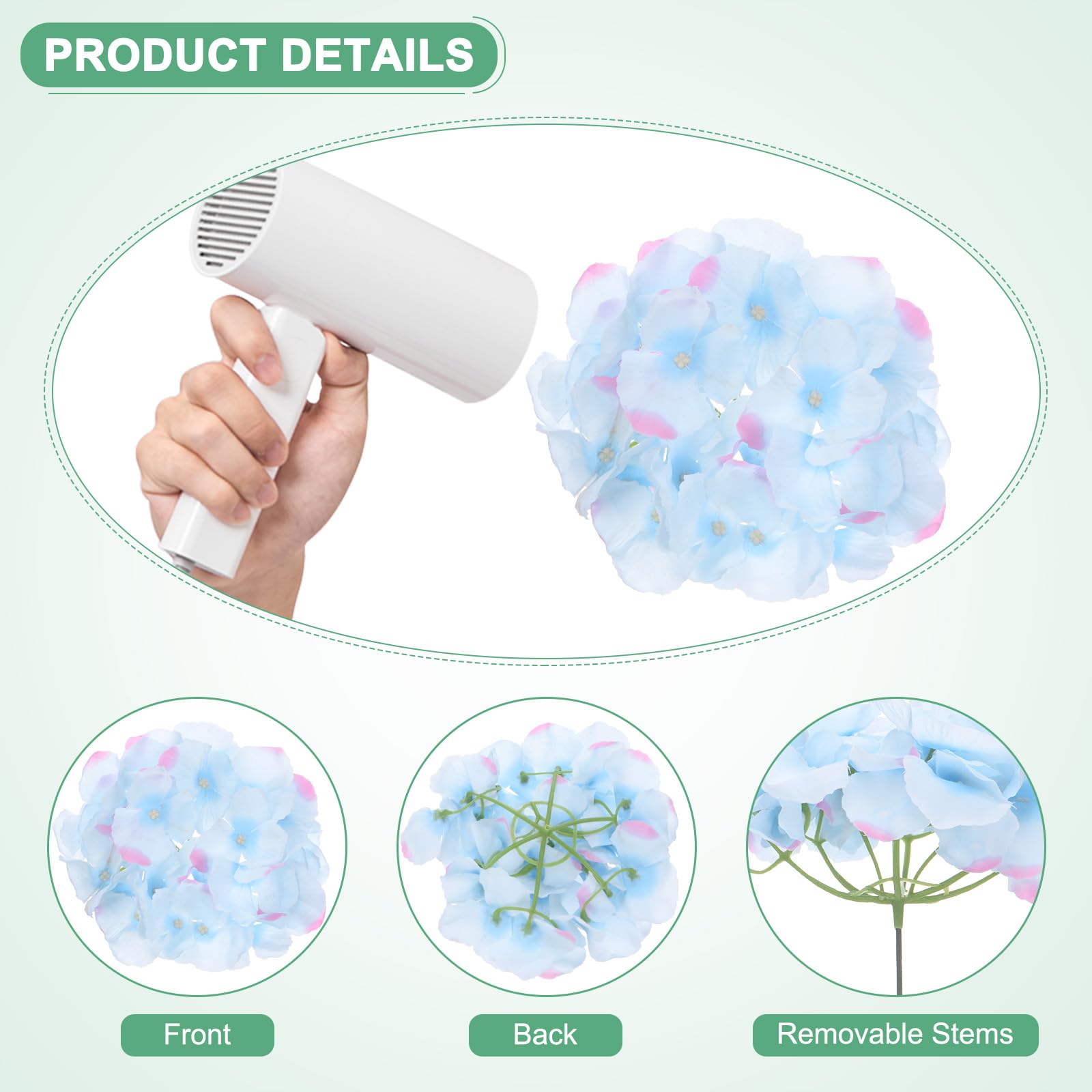 M METERXITY 40-Pack Silk Hydrangea Flowers, Artificial Flowers Heads with 40pcs Stems - Image 2