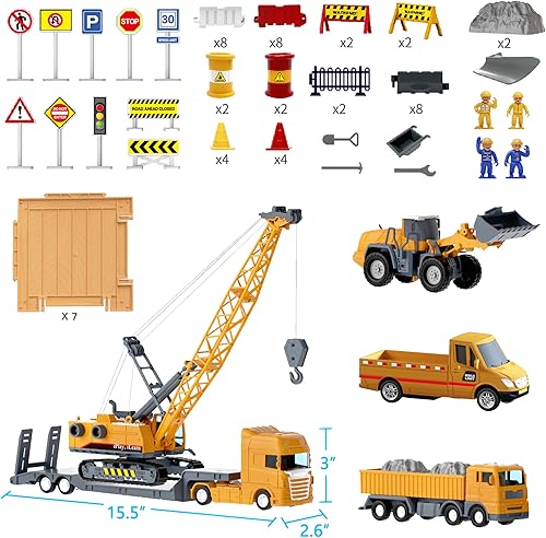 Miniatura 7 de iPlay iLearn Juego de camiones de juguetes de construcción para niños juego de vehículos de ingeniería para niños remolque de transporte de grúa