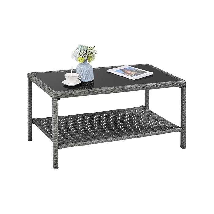Buy Yaheetech Outdoor Wicker Coffee Table Storage Table, AllWeather