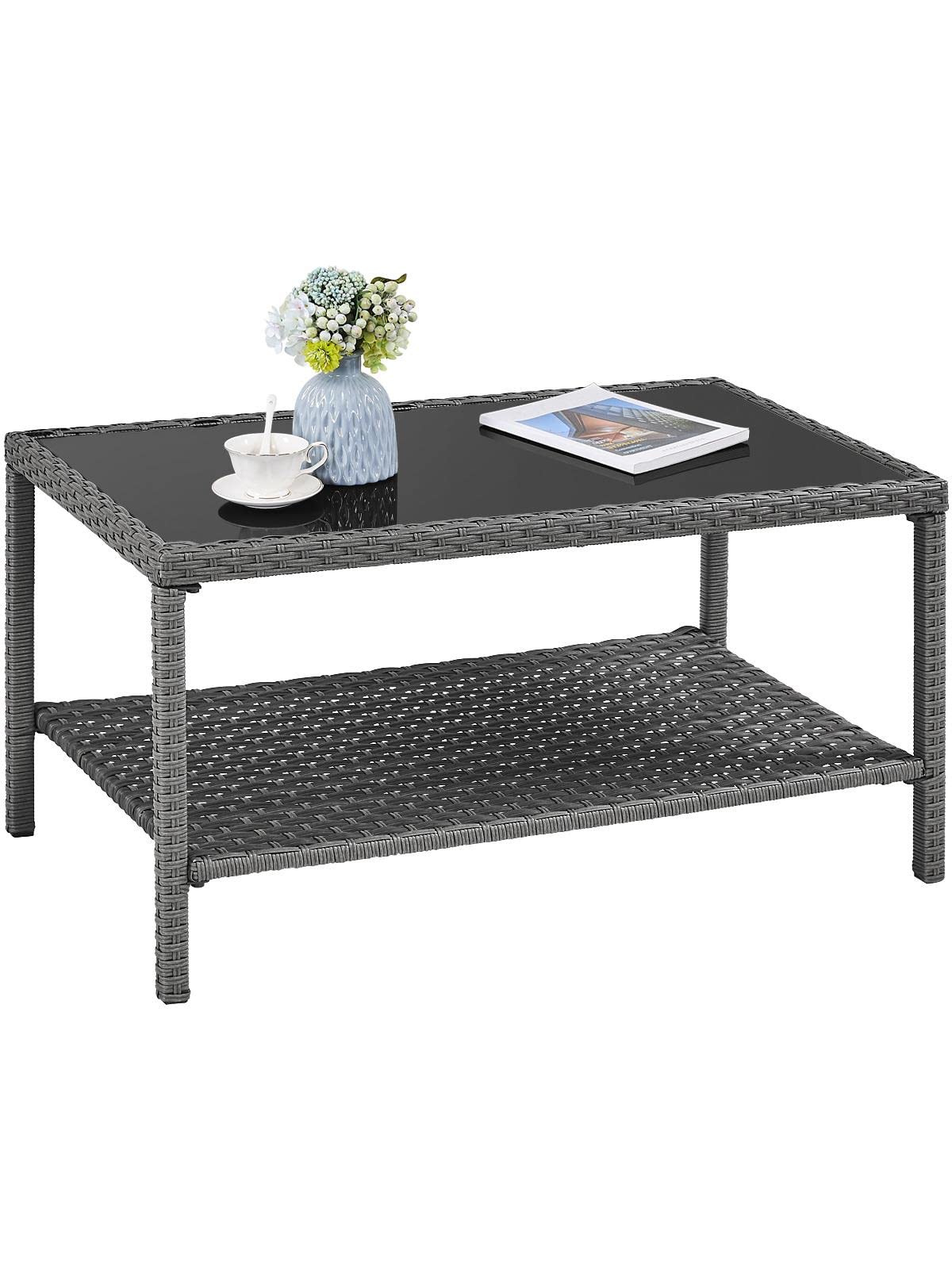 Buy Yaheetech Outdoor Wicker Coffee Table Storage Table, AllWeather