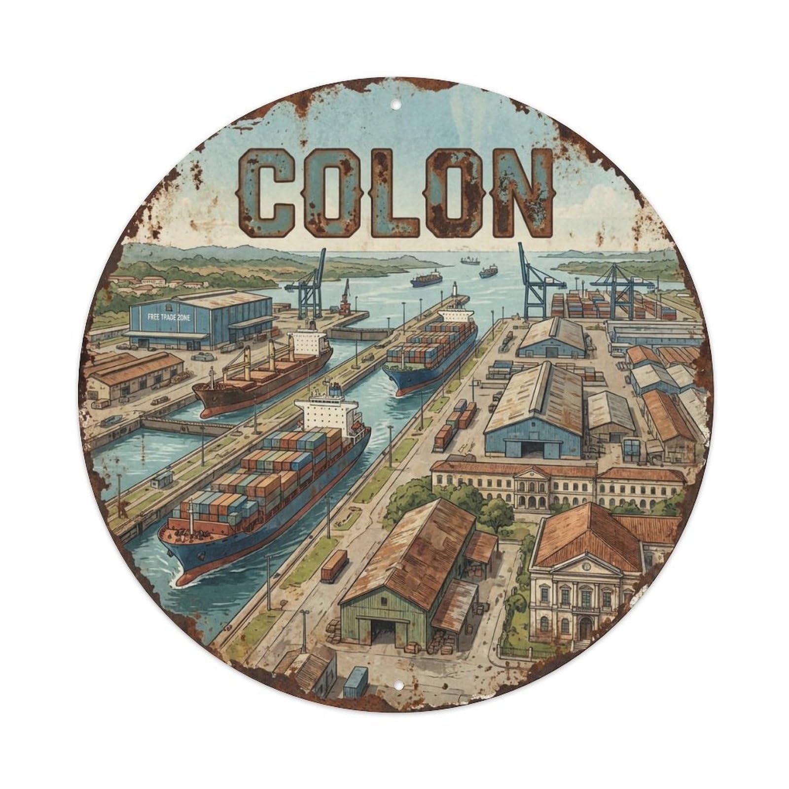 Panama Vintage Travel Colon Vintage Metal Tin Sign Plaque Wall Decor for Cafe, Club Bar, Office, Garden Metal Poster 8x8Inch