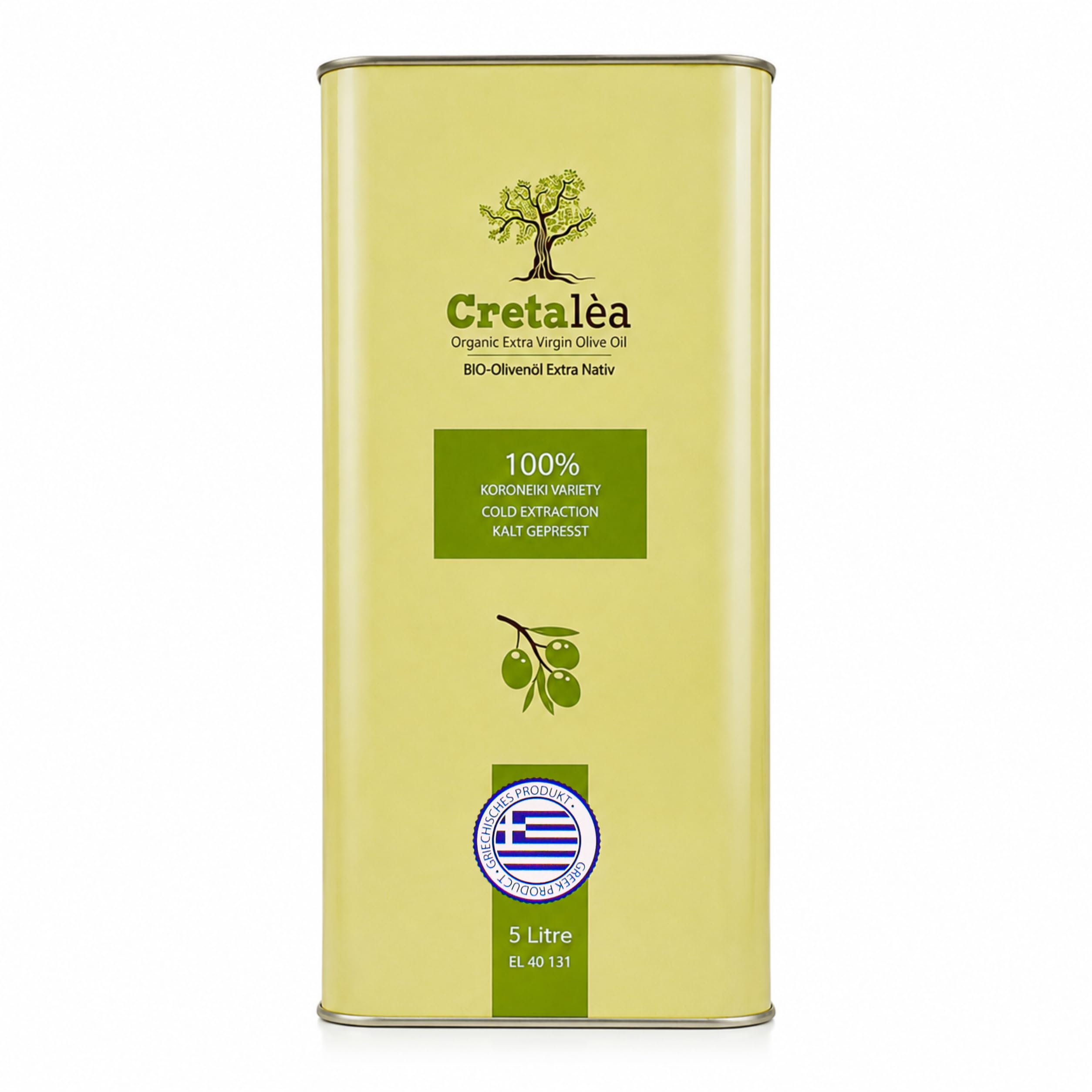 Olivenöl 5 Liter Bio - Extra nativ - Kreta - kaltgepresst - griechisches Öl - 100% handverlesen, Singvogelgeschützt - neue Ernte - Cretalèa