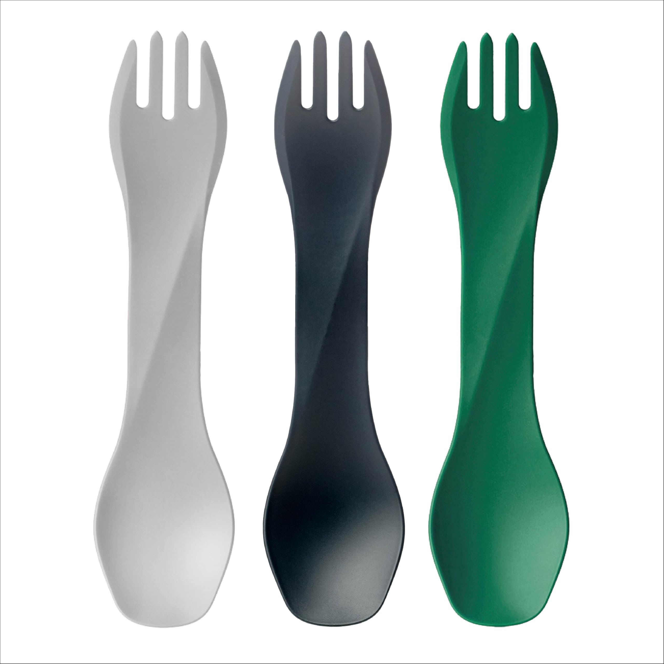 humangear GoBites Bio Uno Göffel – langlebige pflanzliche Reise-Utinsel, Hellgrau/Waldgrün/Schwarz, Bio Uno 3er-Pack