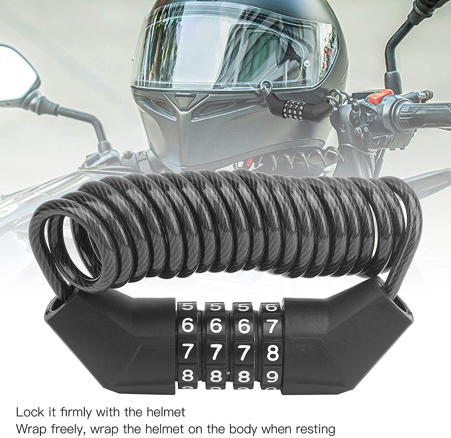 Lucchetto a Combinazione per Bici, per Moto, Attrezzatura da Ciclismo, Lucchetto per Casco, Lucchetto antifurto con Password, Lucchetto Portatile con Filo, Lucchetto antifurto