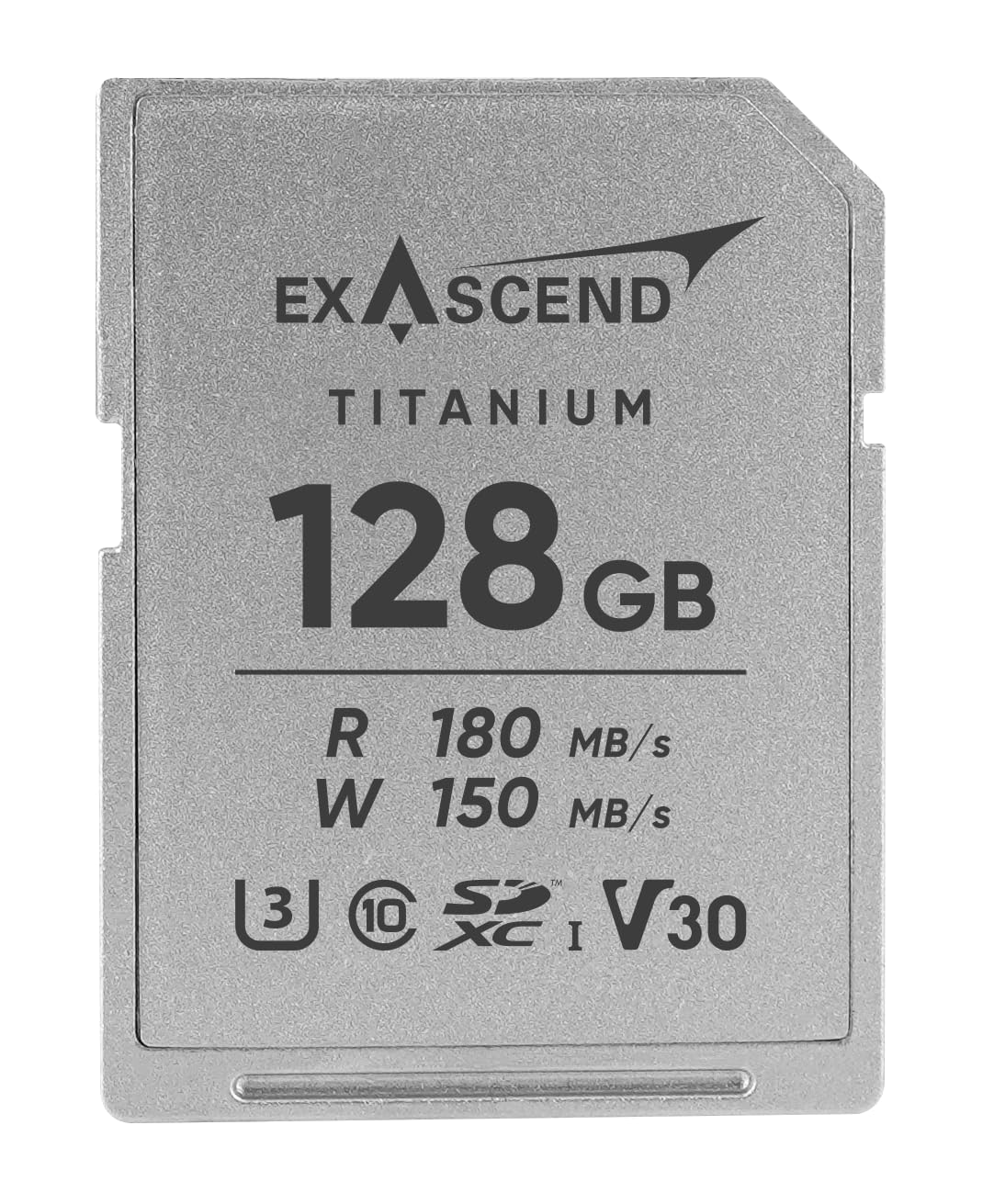 Exascend V30 All-Metal SD Card, UHS-I, V30, 4K Ultra HD, up to 180 MB/s, IP67 Waterproof & Dustproof, Compatible with Canon, Nikon, Panasonic and Other Cameras (128, GB)