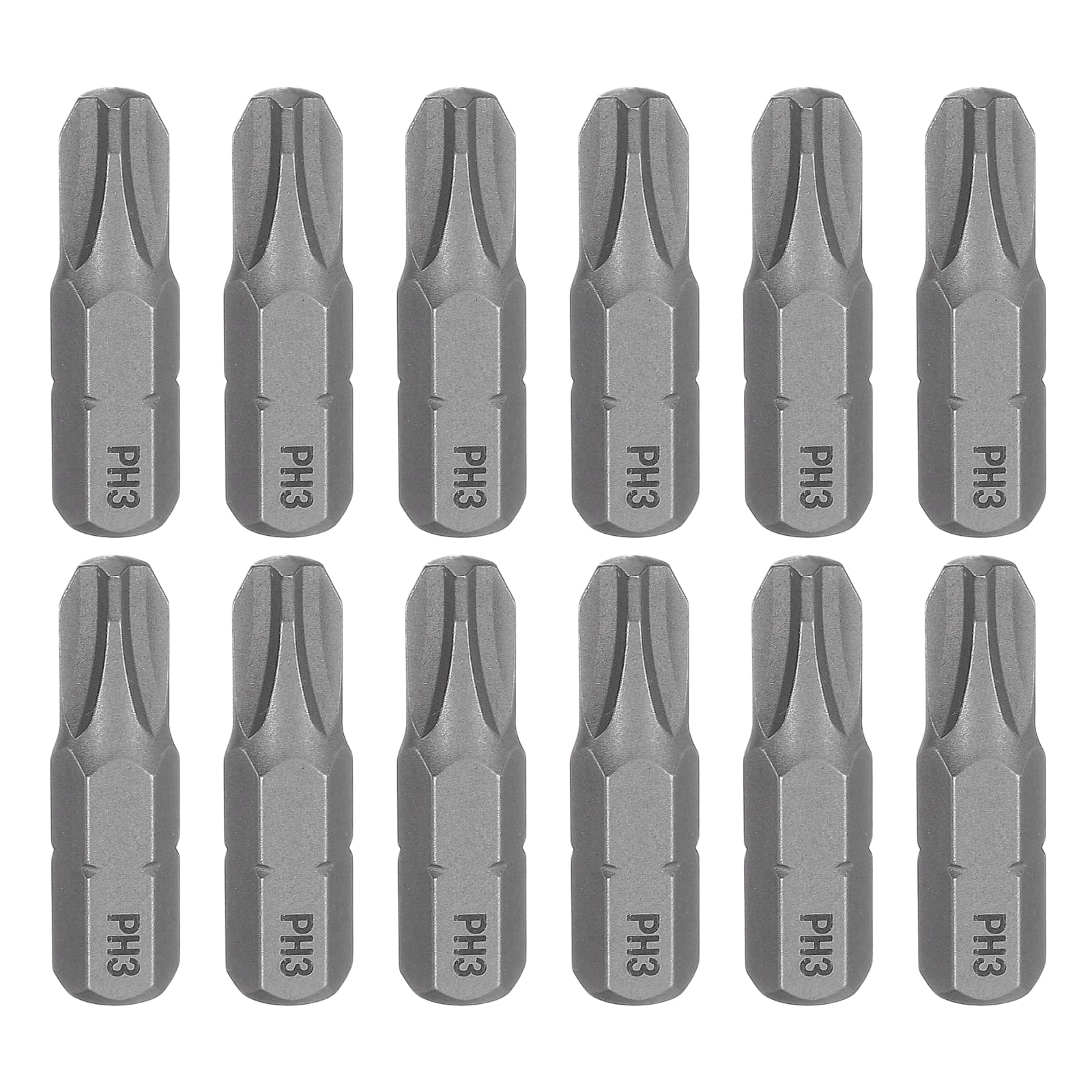sourcing map 12pcs PH3 Phillips Screwdriver Bit 1/4" Hex Shank 25mm/1" Length Magnetic Cross Head S2 Steel Screw Driver Bit for Precision Repair