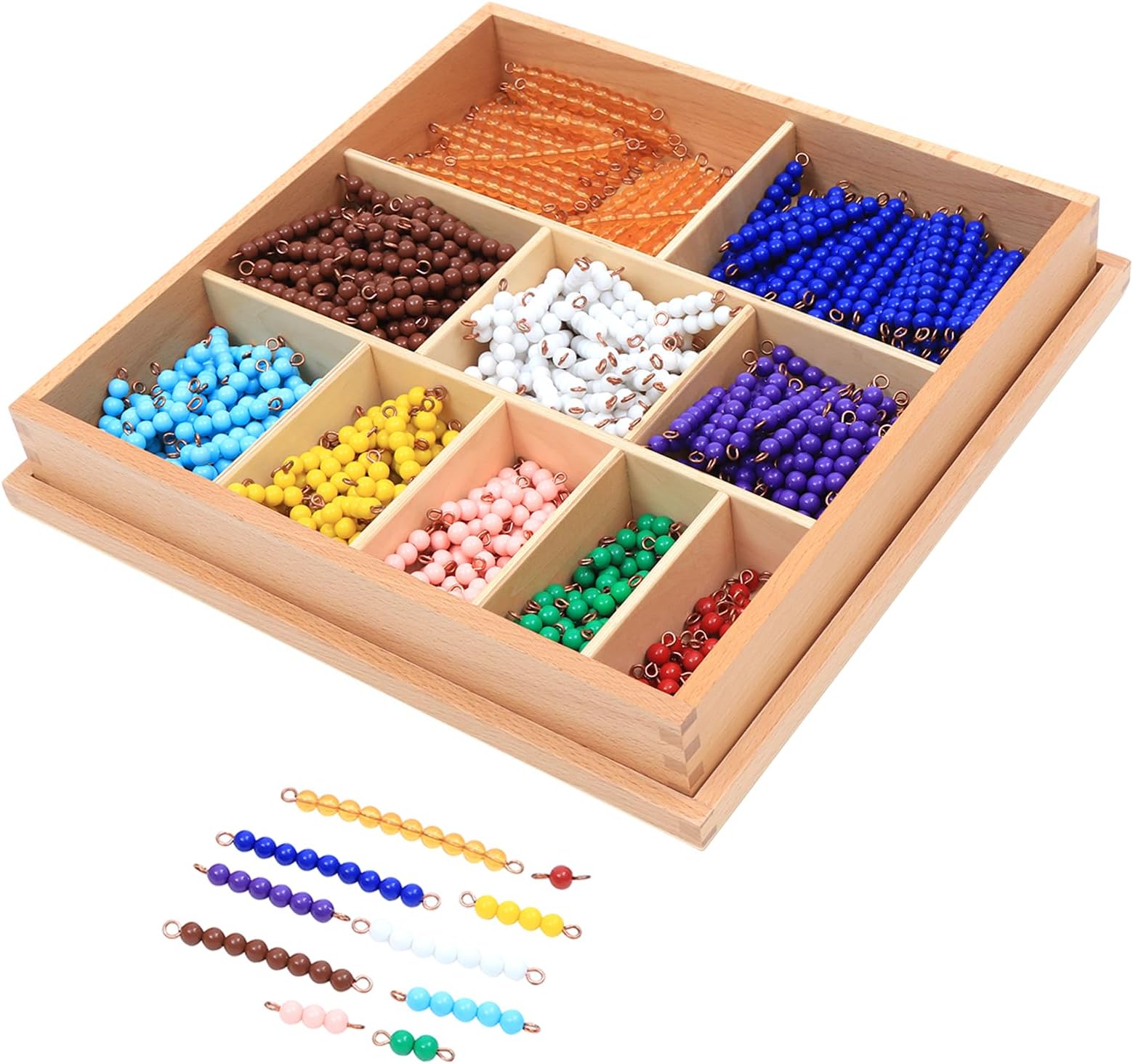 Adena Montessori Bead Set - Montessori Educational Materials, Numbers Theme, Ages Kid, 55 Sets of Colored Bead Bars (1-10)