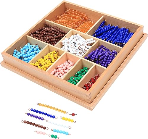 Adena Montessori Bead Set - Montessori Educational Materials, Numbers Theme, Ages Kid, 55 Sets of Colored Bead Bars (1-10)