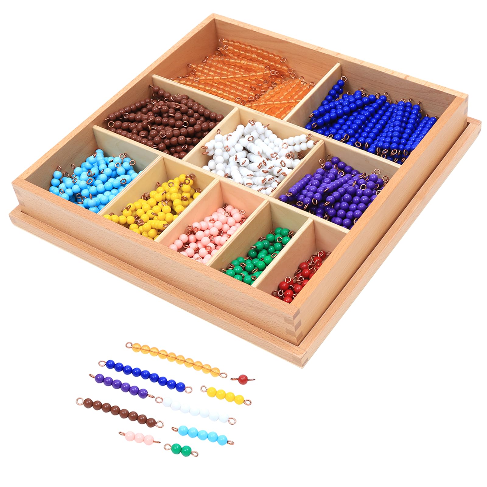 Adena Montessori Bead Set - Montessori Educational Materials, Numbers Theme, Ages Kid, 55 Sets of Colored Bead Bars (1-10)