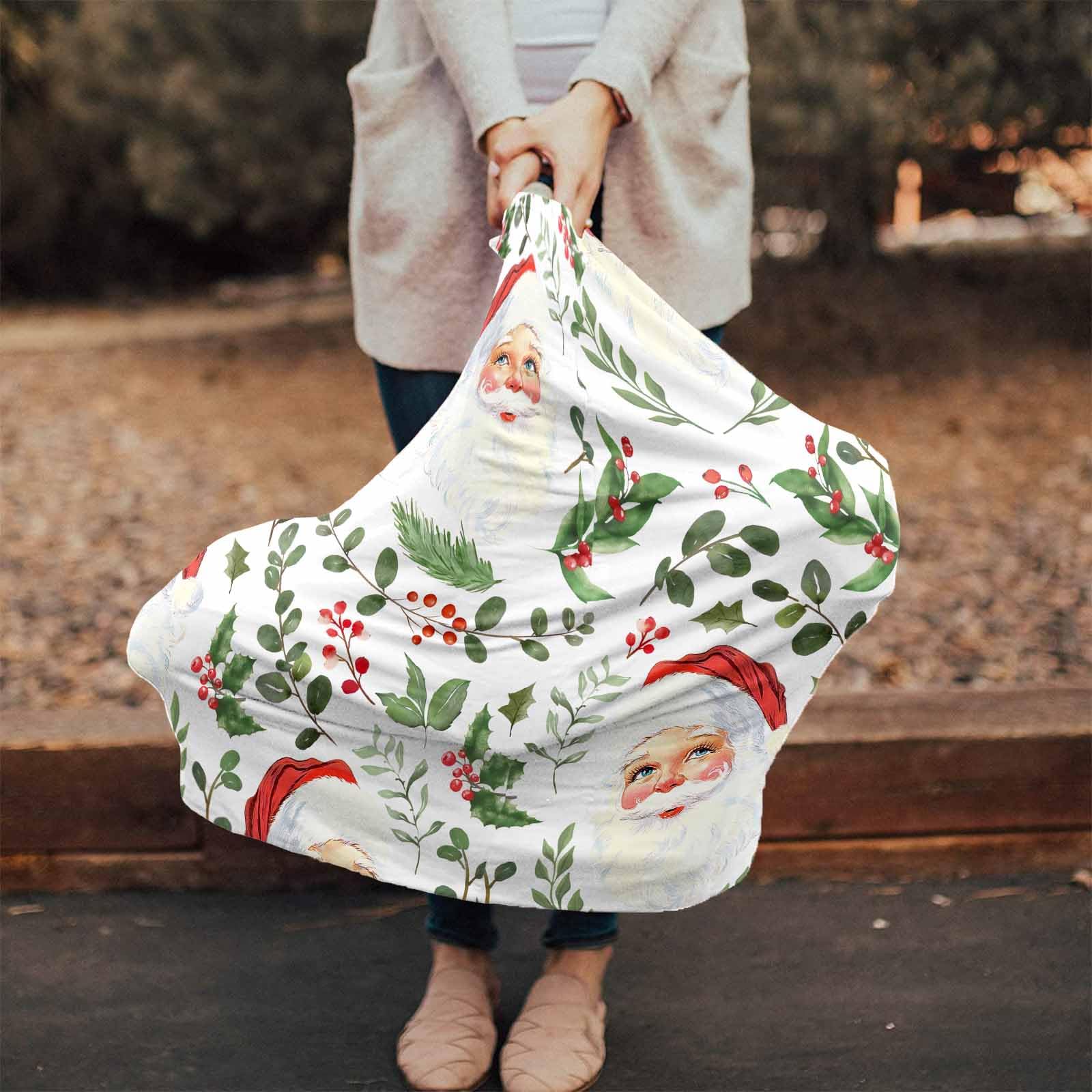 Nursing Cover for Breastfeeding Scarf, Santa Claus Various Botanical Leaves Berries Baby Car Covers Super Soft Multi Use for Canopy Shopping Cart Cover Blanket Stroller Cover